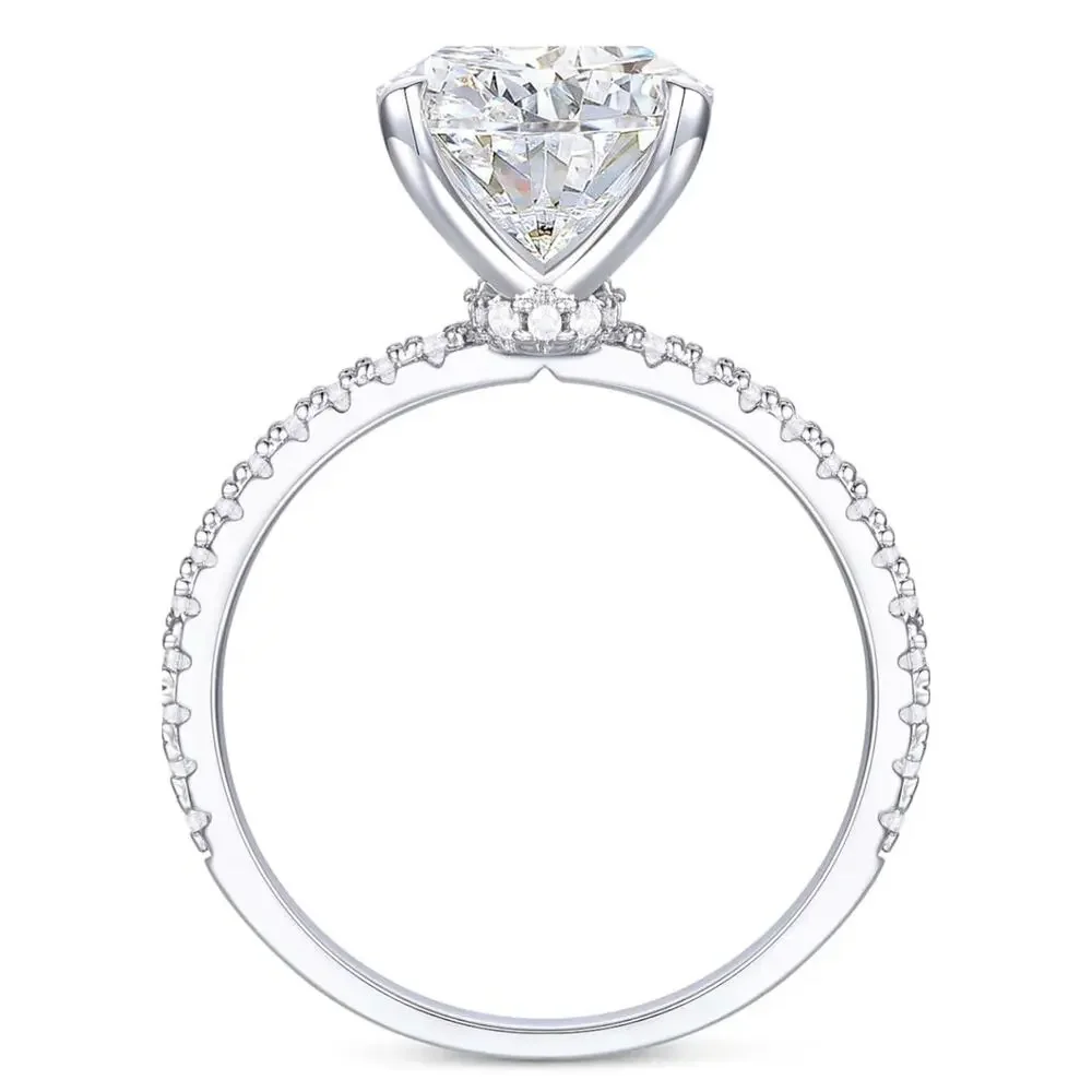 LISPARk 14K White Gold over silver 4CT Oval Moissanite Hidden Halo Ring size 7.5